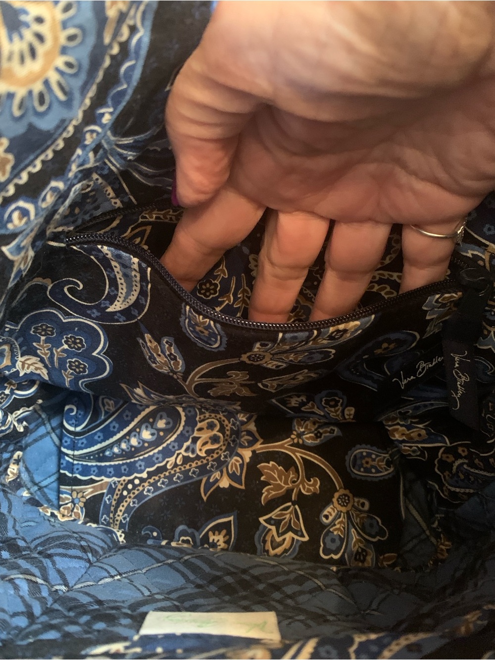 Vera Bradley Retired Windsor Navy Blue Paisley Quilted Tote - Picture 10 of 10